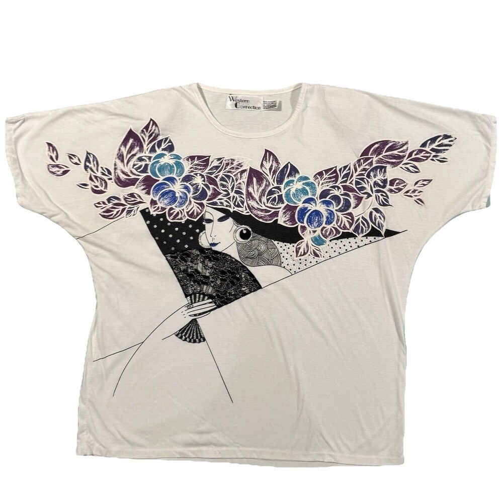 Vintage Western Connection Women’s  L T-shirt Tee Shirt Shoulder Pads 80s 90s